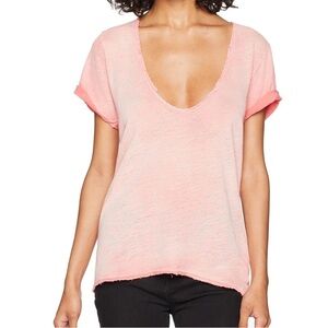 Free People We The Free Vibrant Pink Distressed Hem Burnout Tee Size Medium